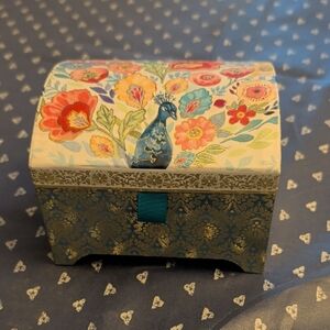Punch Studio Floral Peacock Stationery Box - Blue and Gold